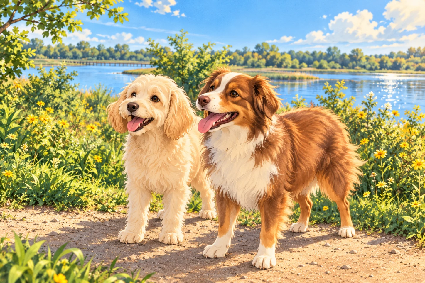 Two curious companions, one happy adventure.