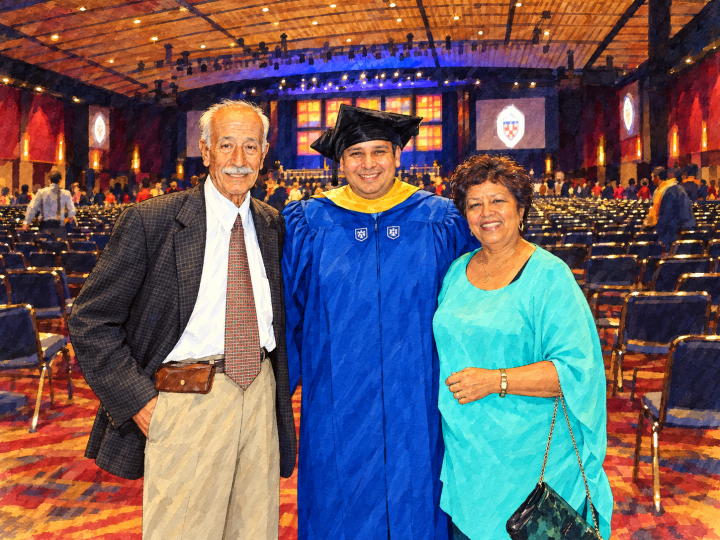Master’s graduation — a proud moment with family.